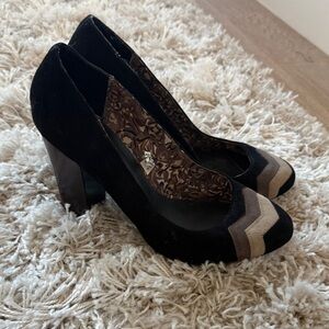 Missoni for Target Black Tan Chevron Pumps Block Heel Retro Y2K Size 8